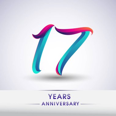 17 yıl yıldönümü kutlama logo mavi ve kırmızı 54 Doğum günü logosu beyaz arka plan üzerinde renkli,