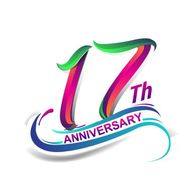 17 yıldönümü kutlama Logo yeşil ve kırmızı renkli. doksan yedi yıl Doğum günü logosu beyaz arka plan üzerinde.