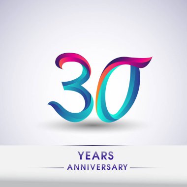 30 yıl yıldönümü kutlama logo mavi ve kırmızı renkli, beyaz zemin üzerine 54 Doğum günü logosu