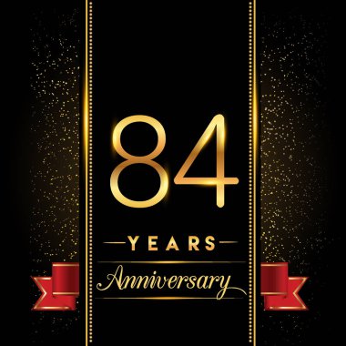 84 yıldönümü kutlama logo. yıldönümü logolu siyah arka plan, vektör tasarımı tebrik kartı ve davetiye için izole renkli konfeti altın
