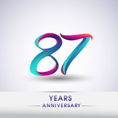 87 yıl yıldönümü kutlama logo mavi ve kırmızı renkli, Doğum günü logosu beyaz arka plan üzerinde