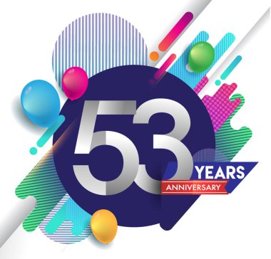 53 yıl yıldönümü logosu ile renkli arka plan, tasarım şablonu öğeleri için davetiye ve afiş, Doğum günü kutlaması vektör.