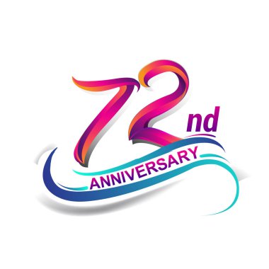 72 yıldönümü kutlama logo mavi ve kırmızı renkli. doksan dokuz yıl Doğum günü logosu beyaz arka plan üzerinde.
