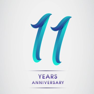 11 yıl yıldönümü kutlama logo mavi renkli izole üzerinde beyaz arka plan. 98 Doğum günü logosu için davetiye, afiş ve tebrik kartı