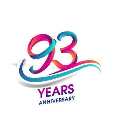 93 yıldönümü kutlama logo mavi ve kırmızı renkli. Doğum günü logosu beyaz arka plan üzerinde.