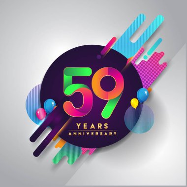 59 yıldönümü logosu ile renkli arka plan, tasarım şablonu öğeleri için davetiye ve afiş, Doğum günü kutlaması vektör
