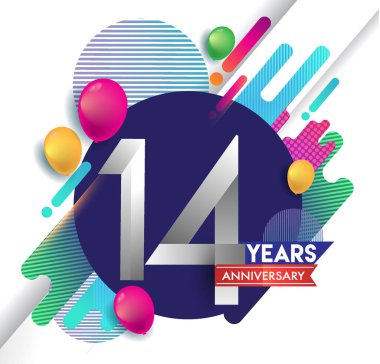14 yıl yıldönümü logosu ile renkli arka plan, tasarım şablonu öğeleri için davetiye ve afiş, Doğum günü kutlaması vektör.