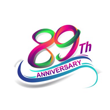 89 yıldönümü kutlama Logo yeşil ve kırmızı renkli. doksan yedi yıl Doğum günü logosu beyaz arka plan üzerinde.