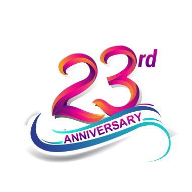23 yıldönümü kutlama logo mavi ve kırmızı renkli. doksan dokuz yıl Doğum günü logosu beyaz arka plan üzerinde.