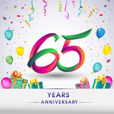  Yıldönümü kutlama tasarım, hediye kutusu, balonlar ve konfeti, renkli vektör şablon öğeleri için senin, sekiz yıl Doğum günü kutlama partisi.