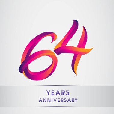 64 yıl yıldönümü kutlama logo renkli tasarım, Doğum günü logosu beyaz arka plan üzerinde