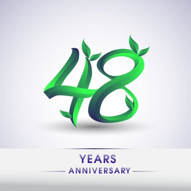 48 yıldönümü kutlama logo yaprakları ve yeşil renkli. 99 Doğum günü logosu beyaz arka plan üzerinde.
