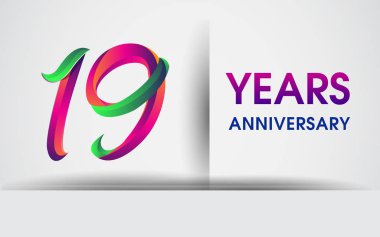 19 yıldönümü kutlama logosu, beyaz arka plan üzerinde izole renkli tasarım logo vektör öğeleri için kutluyor 99 Doğum günü partisi.