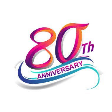 80 yıldönümü kutlama logo mavi ve kırmızı renkli. doksan dokuz yıl Doğum günü logosu beyaz arka plan üzerinde.
