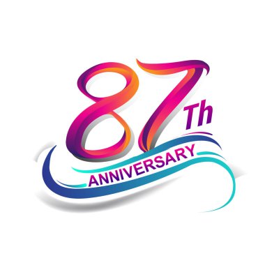 87 yıldönümü kutlama logo mavi ve kırmızı renkli. doksan dokuz yıl Doğum günü logosu beyaz arka plan üzerinde.