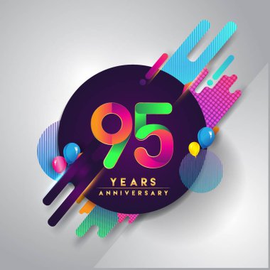 95 yıldönümü logosu ile renkli arka plan, tasarım şablonu öğeleri için davetiye ve afiş, Doğum günü kutlaması vektör
