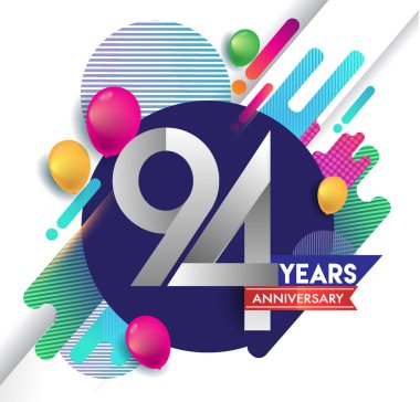 94 yıl yıldönümü logosu ile renkli arka plan, tasarım şablonu öğeleri için davetiye ve afiş, Doğum günü kutlaması vektör.