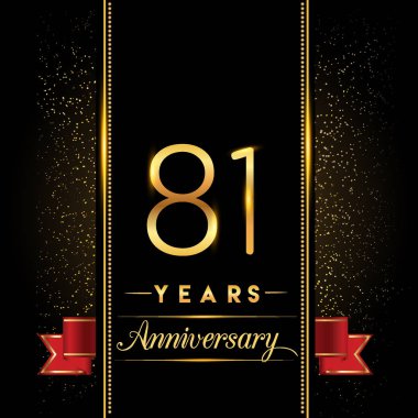 81 yıldönümü kutlama logo. yıldönümü logolu siyah arka plan, vektör tasarımı tebrik kartı ve davetiye için izole renkli konfeti altın