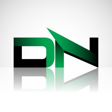 Başlangıç harfi dn büyük modern ve basit logo yeşil ve siyah renkli, izole beyaz zemin bağlı. Şirket kimliği için vektör tasarımı.