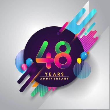 48 yıldönümü logosu ile renkli arka plan, tasarım şablonu öğeleri için davetiye ve afiş, Doğum günü kutlaması vektör