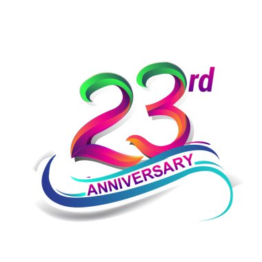 23 yıldönümü kutlama Logo yeşil ve kırmızı renkli. doksan yedi yıl Doğum günü logosu beyaz arka plan üzerinde.