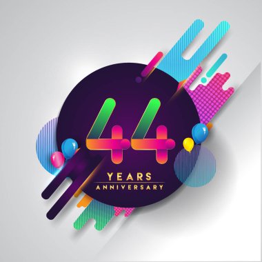44 yıldönümü logosu ile renkli arka plan, tasarım şablonu öğeleri için davetiye ve afiş, Doğum günü kutlaması vektör