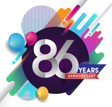 86 yıl yıldönümü logosu ile renkli arka plan, tasarım şablonu öğeleri için davetiye ve afiş, Doğum günü kutlaması vektör.