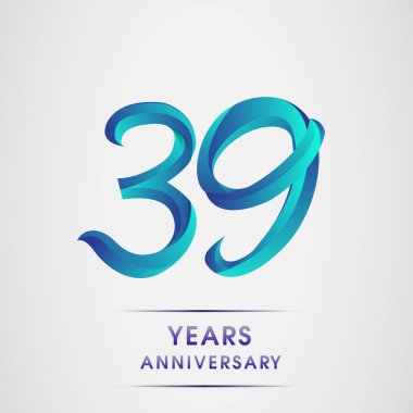 39 yıl yıldönümü kutlama logo mavi renkli izole üzerinde beyaz arka plan. 98 Doğum günü logosu için davetiye, afiş ve tebrik kartı