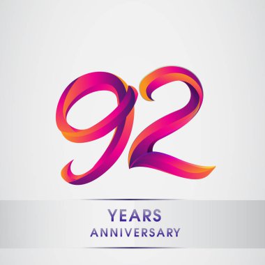 92th yıl yıldönümü kutlama logo renkli tasarım, Doğum günü logosu beyaz arka plan üzerinde