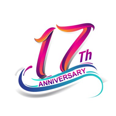 17 yıldönümü kutlama logo mavi ve kırmızı renkli. doksan dokuz yıl Doğum günü logosu beyaz arka plan üzerinde.
