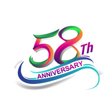 58 yıldönümü kutlama Logo yeşil ve kırmızı renkli. doksan yedi yıl Doğum günü logosu beyaz arka plan üzerinde.
