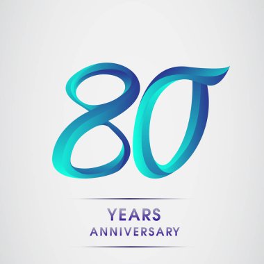 80 yıl yıldönümü kutlama logo mavi renkli izole üzerinde beyaz arka plan. 98 Doğum günü logosu için davetiye, afiş ve tebrik kartı
