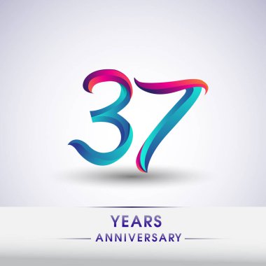 37 yıl yıldönümü kutlama logo mavi ve kırmızı 54 Doğum günü logosu beyaz arka plan üzerinde renkli,