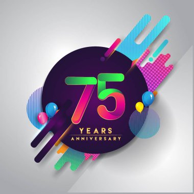 75 yıl dönümü logosu ile renkli arka plan, tasarım şablonu öğeleri için davetiye ve afiş, Doğum günü kutlaması vektör