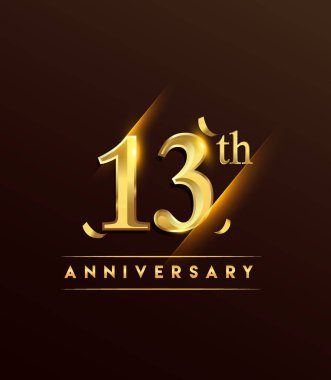 13 yıldönümü parlayan logo renkli konfeti altın ile tebrik kartı ve davetiye için tasarım vektör koyu arka plan üzerinde izole.