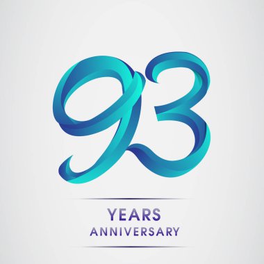 93 yıl yıldönümü kutlama logo mavi renkli izole üzerinde beyaz arka plan. 98 Doğum günü logosu için davetiye, afiş ve tebrik kartı
