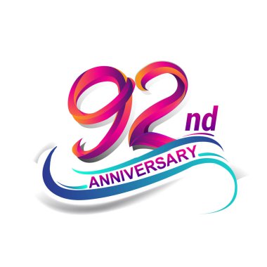 92 yıldönümü kutlama logo mavi ve kırmızı renkli. doksan dokuz yıl Doğum günü logosu beyaz arka plan üzerinde.