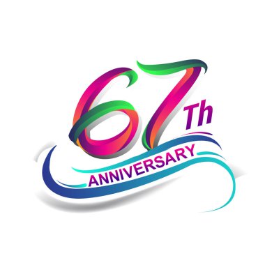 67 yıldönümü kutlama Logo yeşil ve kırmızı renkli. doksan yedi yıl Doğum günü logosu beyaz arka plan üzerinde.