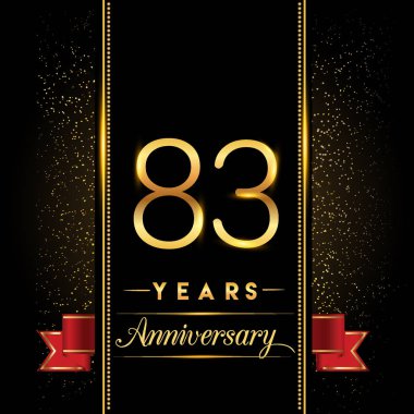 83 yıldönümü kutlama logo. yıldönümü logolu siyah arka plan, vektör tasarımı tebrik kartı ve davetiye için izole renkli konfeti altın