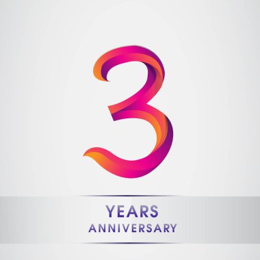 3 yıl yıldönümü kutlama logo renkli tasarım, Doğum günü logosu beyaz arka plan üzerinde