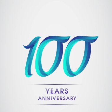 100 yıl yıldönümü kutlama logo mavi renkli izole üzerinde beyaz arka plan. 98 Doğum günü logosu için davetiye, afiş ve tebrik kartı