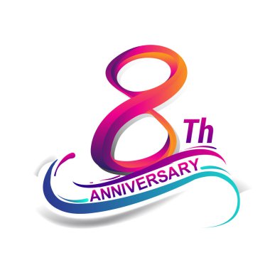 8 yıldönümü kutlama logo mavi ve kırmızı renkli. doksan dokuz yıl Doğum günü logosu beyaz arka plan üzerinde.