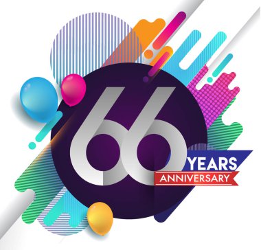 66 yıl yıldönümü logosu ile renkli arka plan, tasarım şablonu öğeleri için davetiye ve afiş, Doğum günü kutlaması vektör.