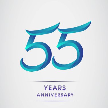 55 yıl yıldönümü kutlama logo mavi renkli izole üzerinde beyaz arka plan. 98 Doğum günü logosu için davetiye, afiş ve tebrik kartı
