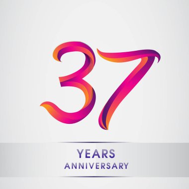 37 yıl yıldönümü kutlama logo renkli tasarım, Doğum günü logosu beyaz arka plan üzerinde