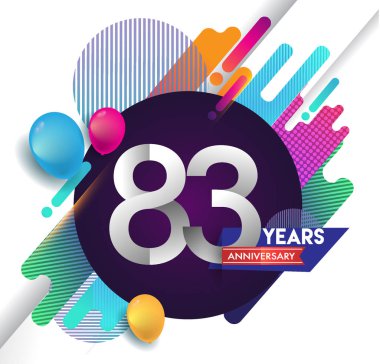 83 yıl yıldönümü logosu ile renkli arka plan, tasarım şablonu öğeleri için davetiye ve afiş, Doğum günü kutlaması vektör.