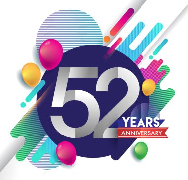 52 yıl yıldönümü logosu ile renkli arka plan, tasarım şablonu öğeleri için davetiye ve afiş, Doğum günü kutlaması vektör.