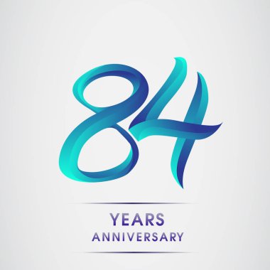 84 yıl yıldönümü kutlama logo mavi renkli izole üzerinde beyaz arka plan. 98 Doğum günü logosu için davetiye, afiş ve tebrik kartı