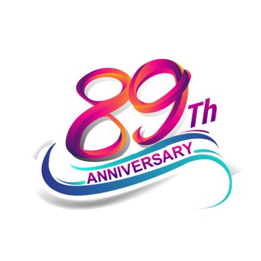 89 yıldönümü kutlama logo mavi ve kırmızı renkli. doksan dokuz yıl Doğum günü logosu beyaz arka plan üzerinde.