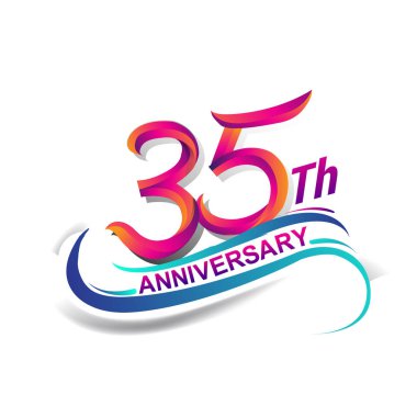 35 yıldönümü kutlama logo mavi ve kırmızı renkli. doksan dokuz yıl Doğum günü logosu beyaz arka plan üzerinde.